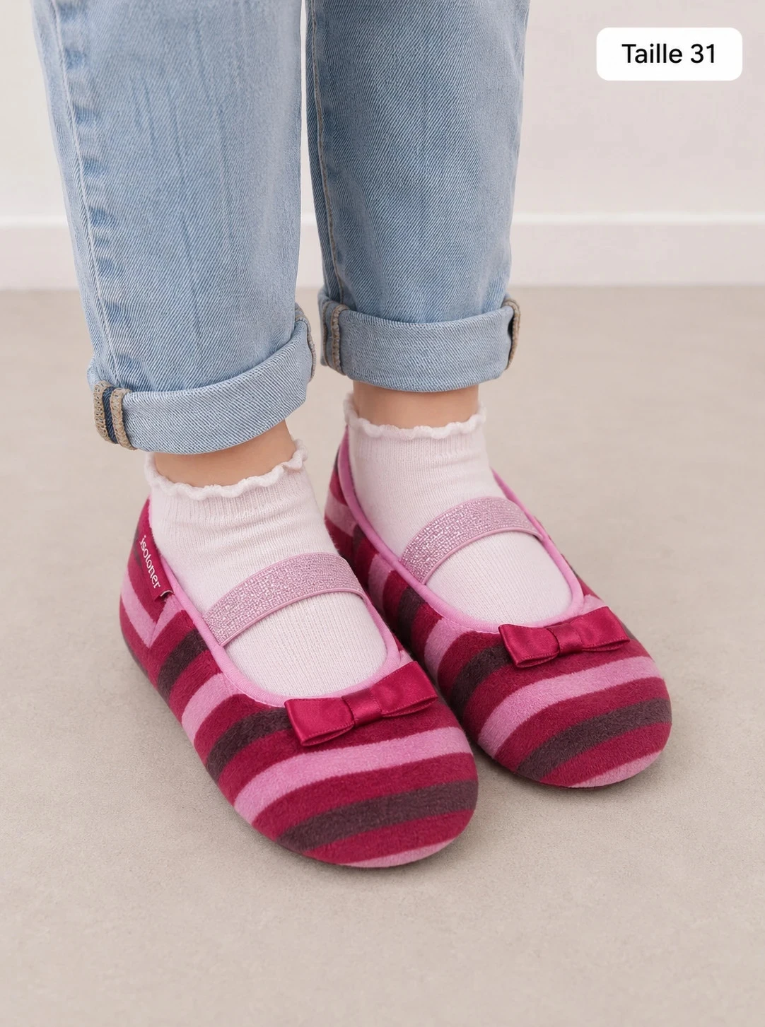 Chaussons Isotoner Ballerines Rayées Roses & Prune – photo 5